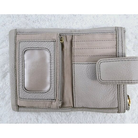 FOSSIL Greige Pebble Leather Medium Flap Bi-Fold Wallet Clutch Organizer - Picture 9 of 11